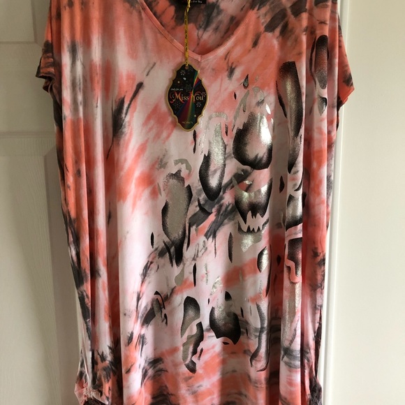 Plus size stretchy Turkish tunic white dark grey bright silver random tie- dye - Picture 4 of 11